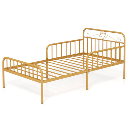 Twin Size Bed Frame with Headboard and Safety Side Guardrails, Gold Simple Bed Frame at Gallery Canada