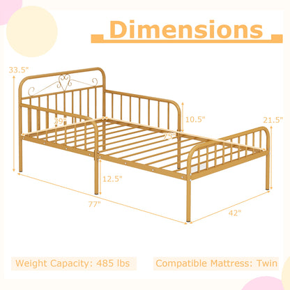 Twin Size Bed Frame with Headboard and Safety Side Guardrails, Gold Simple Bed Frame at Gallery Canada