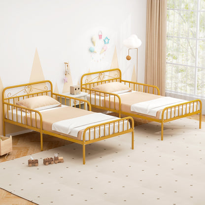 Twin Size Bed Frame with Headboard and Safety Side Guardrails, Gold Simple Bed Frame at Gallery Canada