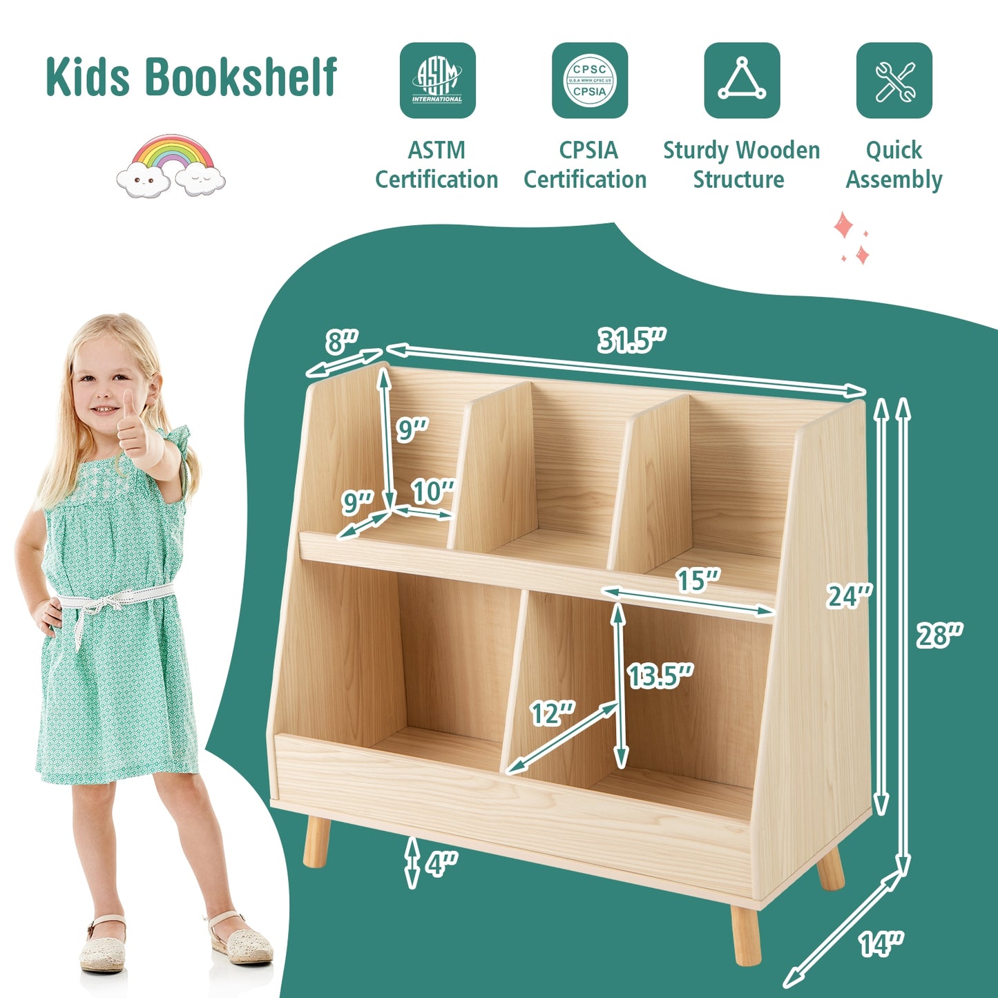 5-Cube Kids Bookshelf Toy Organizer, Oak Bookcases at Gallery Canada