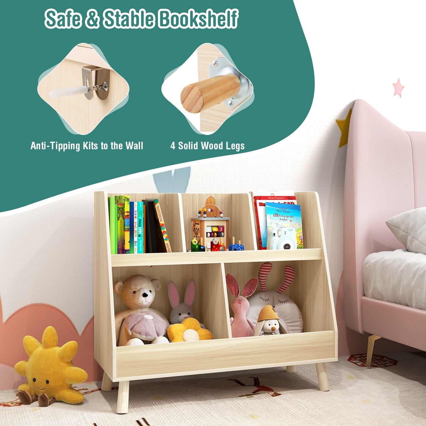 5-Cube Kids Bookshelf Toy Organizer, Oak Bookcases at Gallery Canada