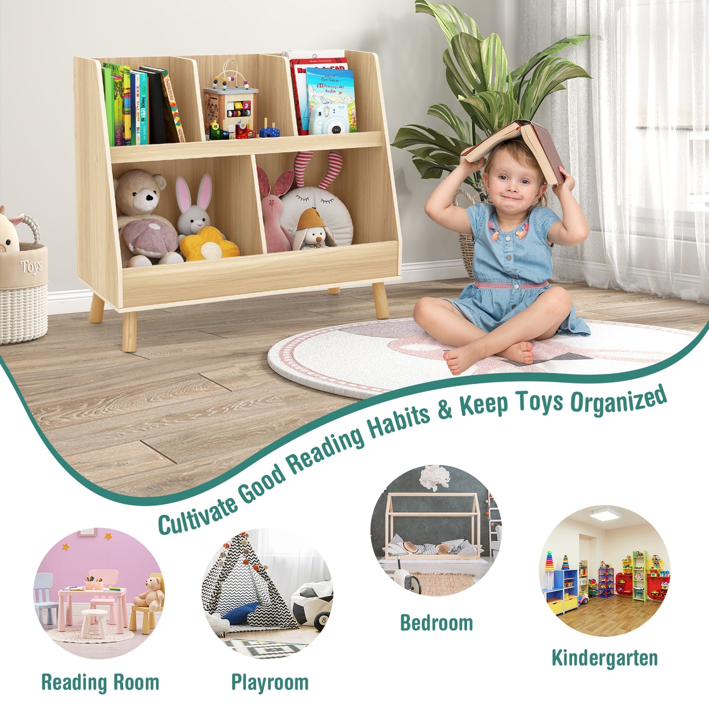 5-Cube Kids Bookshelf Toy Organizer, Oak Bookcases at Gallery Canada