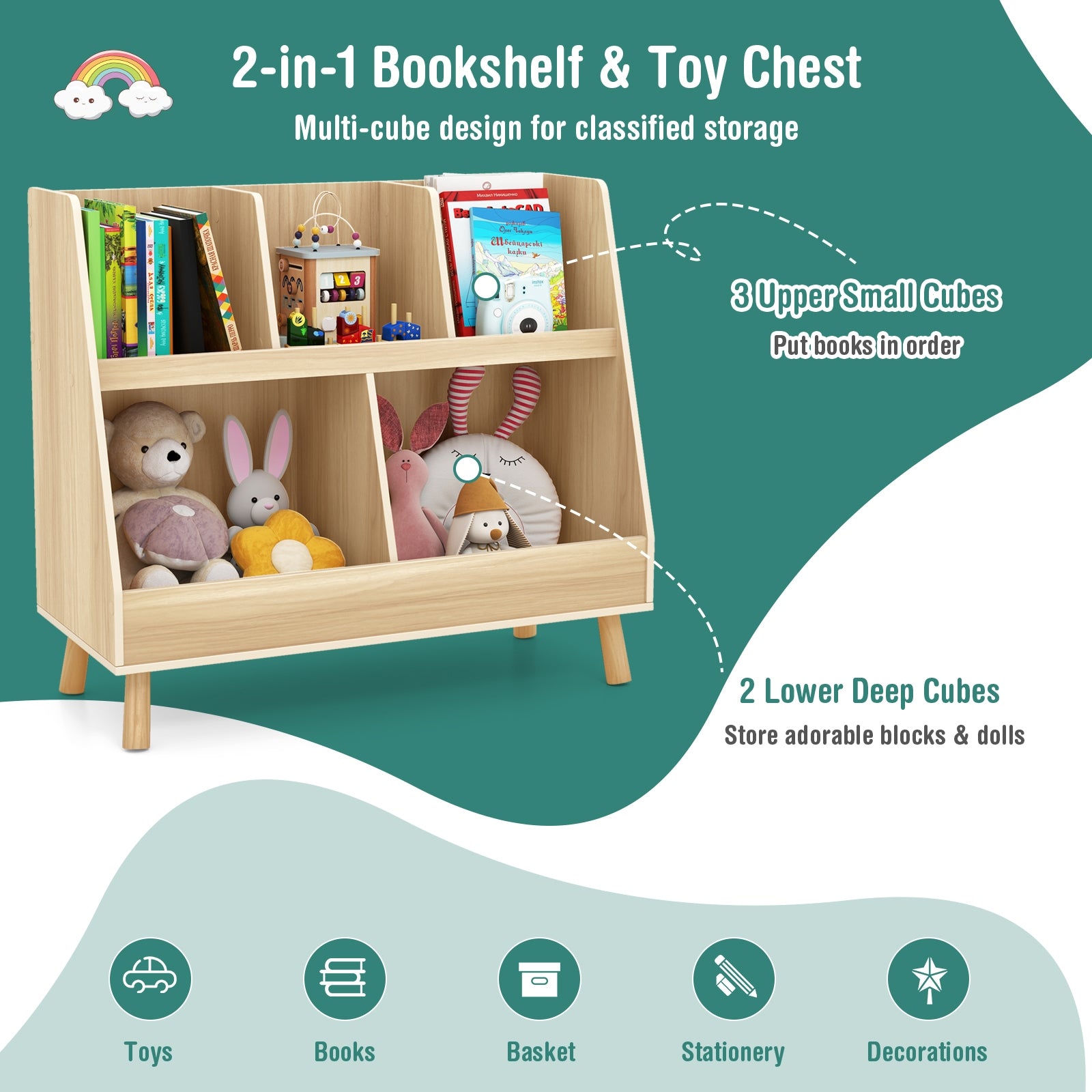 5-Cube Kids Bookshelf Toy Organizer, Oak Bookcases at Gallery Canada