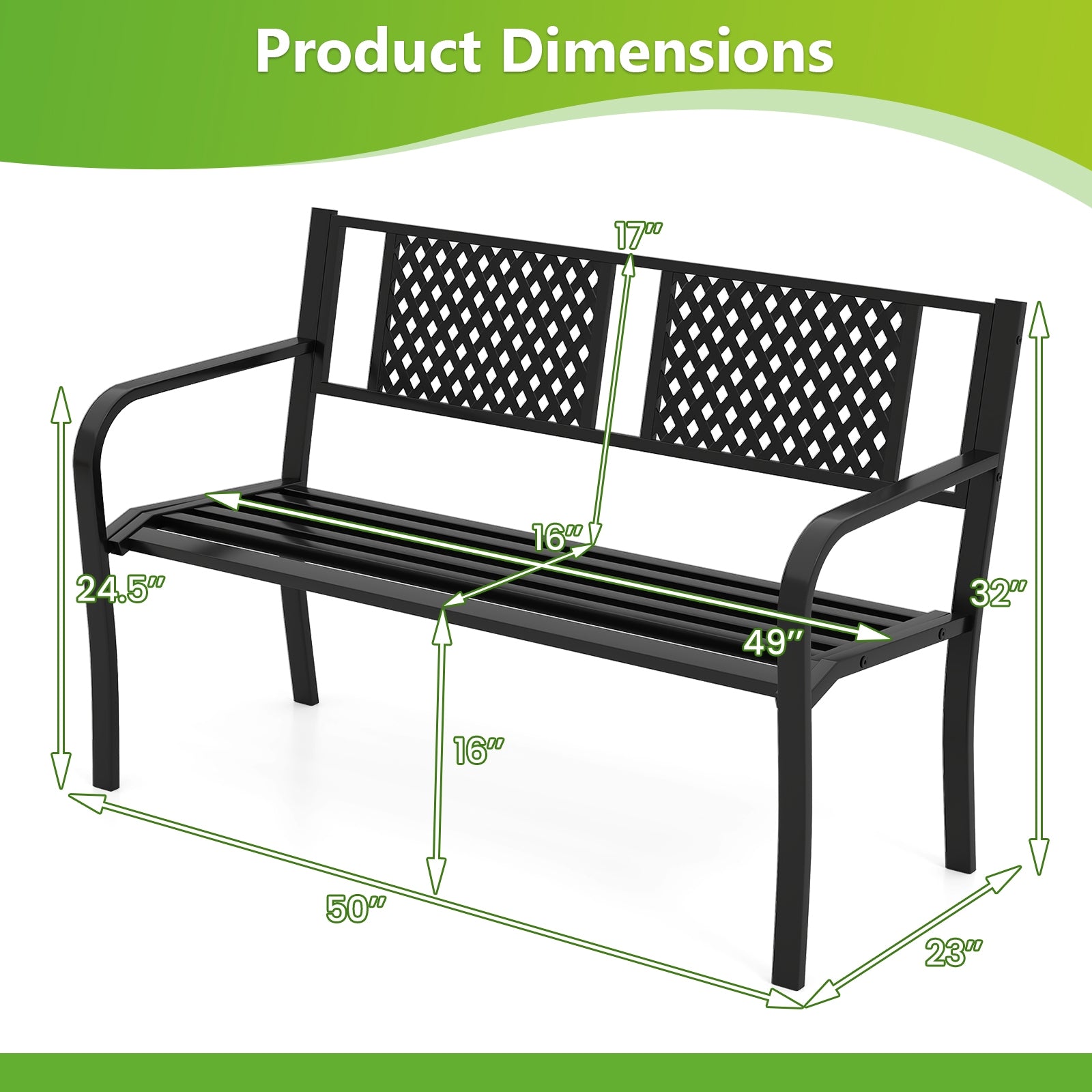 Outdoor Bench Metal Loveseat Patio Bench for 2-3-Person, Black Outdoor Benches at Gallery Canada