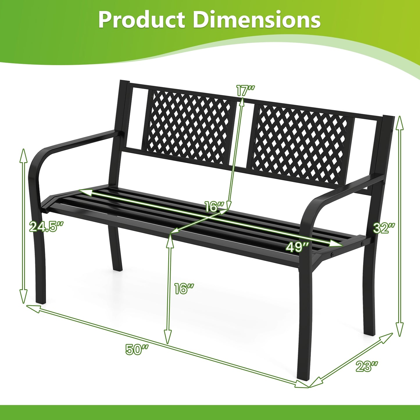 Outdoor Bench Metal Loveseat Patio Bench for 2-3-Person, Black Outdoor Benches at Gallery Canada