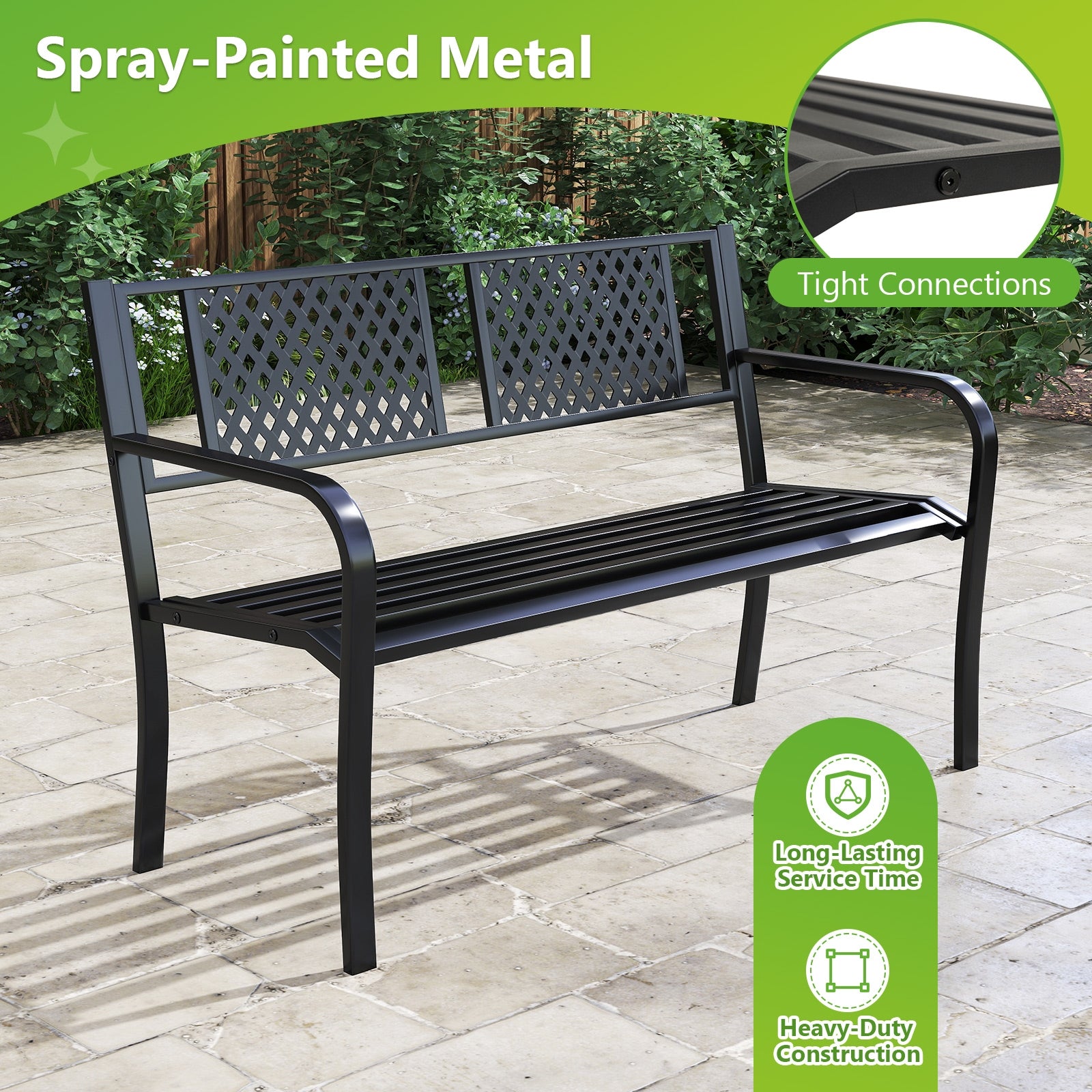 Outdoor Bench Metal Loveseat Patio Bench for 2-3-Person, Black Outdoor Benches at Gallery Canada