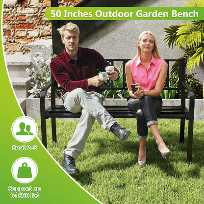 Outdoor Bench Metal Loveseat Patio Bench for 2-3-Person, Black Outdoor Benches at Gallery Canada