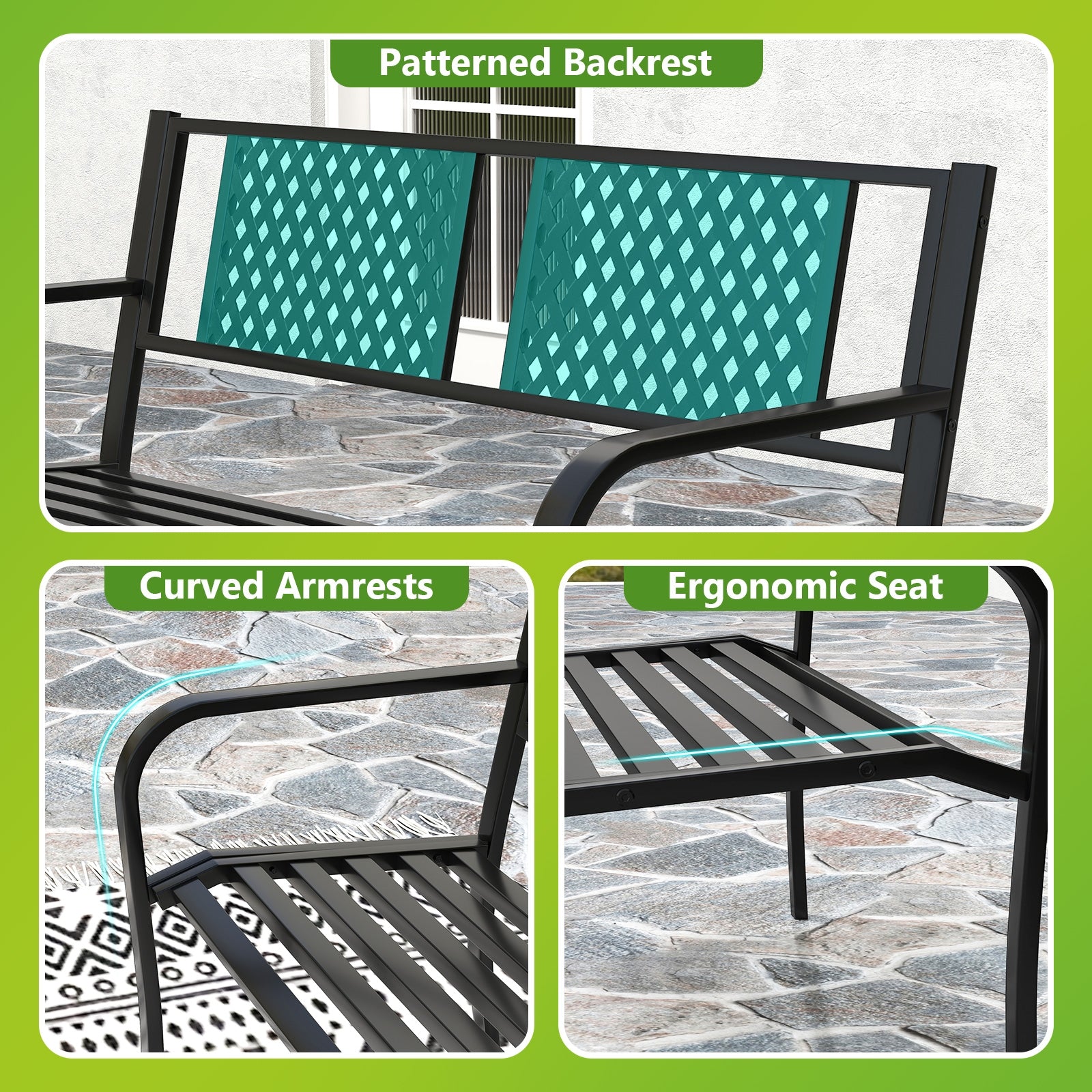 Outdoor Metal Loveseat Patio Bench, 2-3 Person, Black Outdoor Benches at Gallery Canada