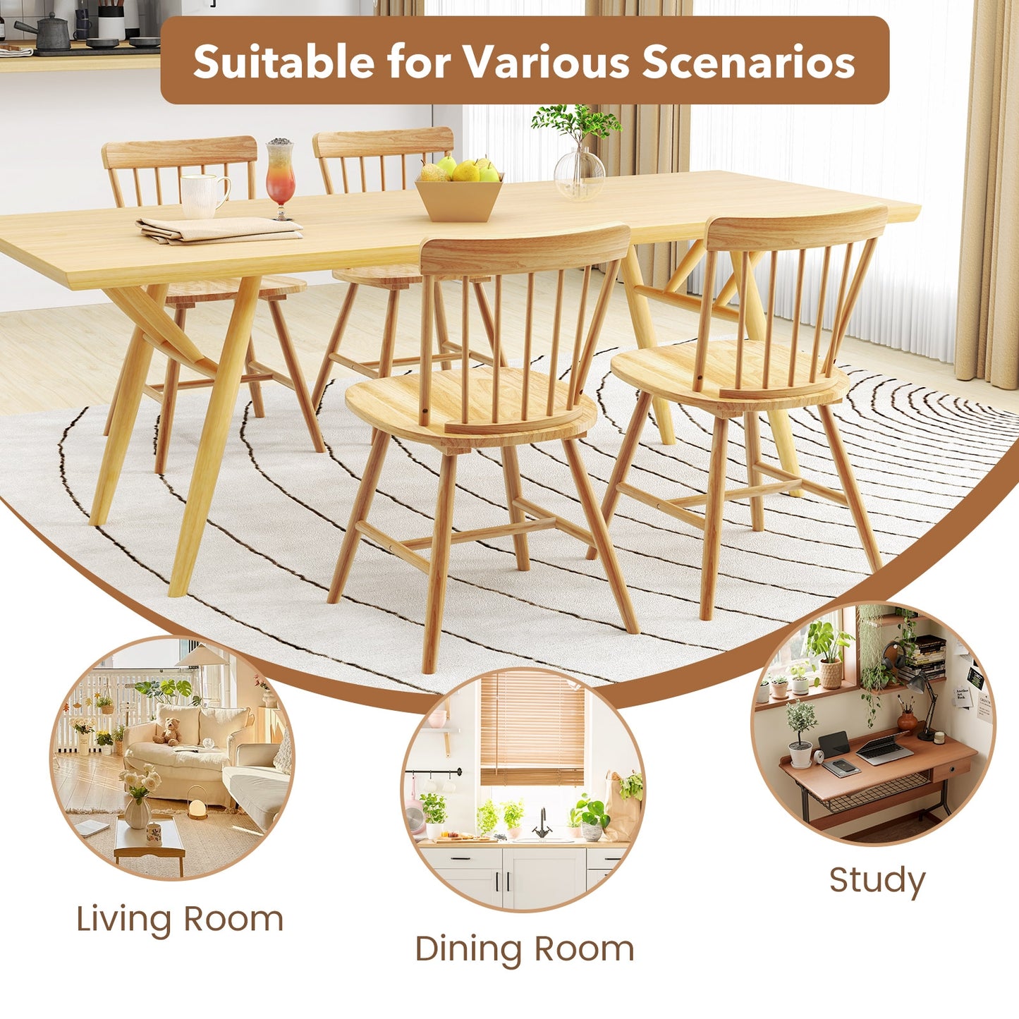 Farmhouse Kitchen Chair Set of 2 with Rubber Wood Frame, Natural Dining Chairs at Gallery Canada