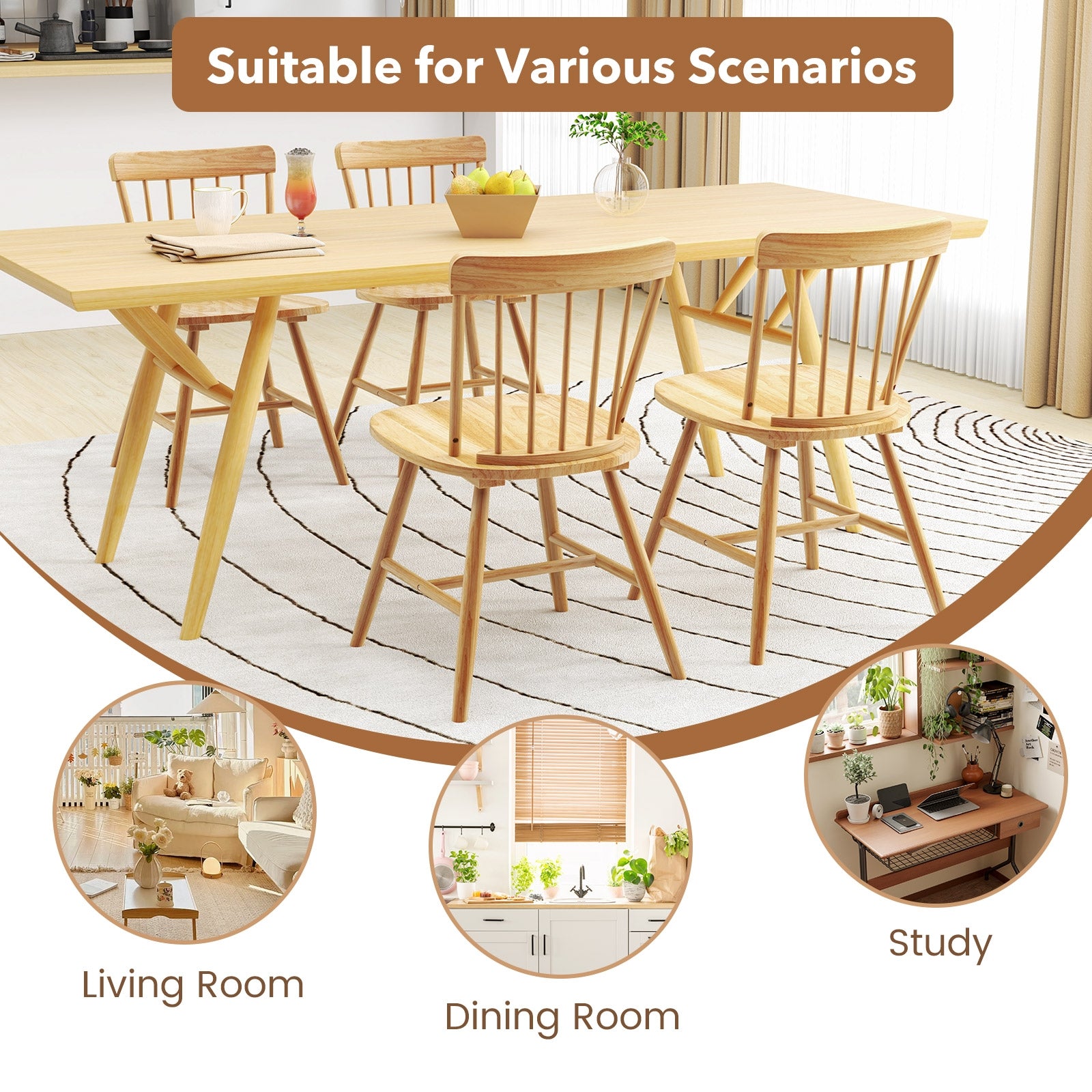 Farmhouse Kitchen Chair Set of 2 with Rubber Wood Frame, Natural Dining Chairs at Gallery Canada