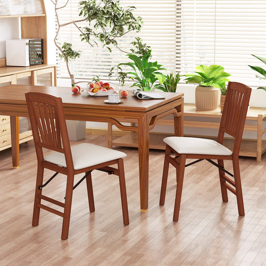 Folding Dining Chairs, Set of 2, Padded Seat, Rubber Wood Frame-B, Walnut Dining Chairs Walnut at Gallery Canada