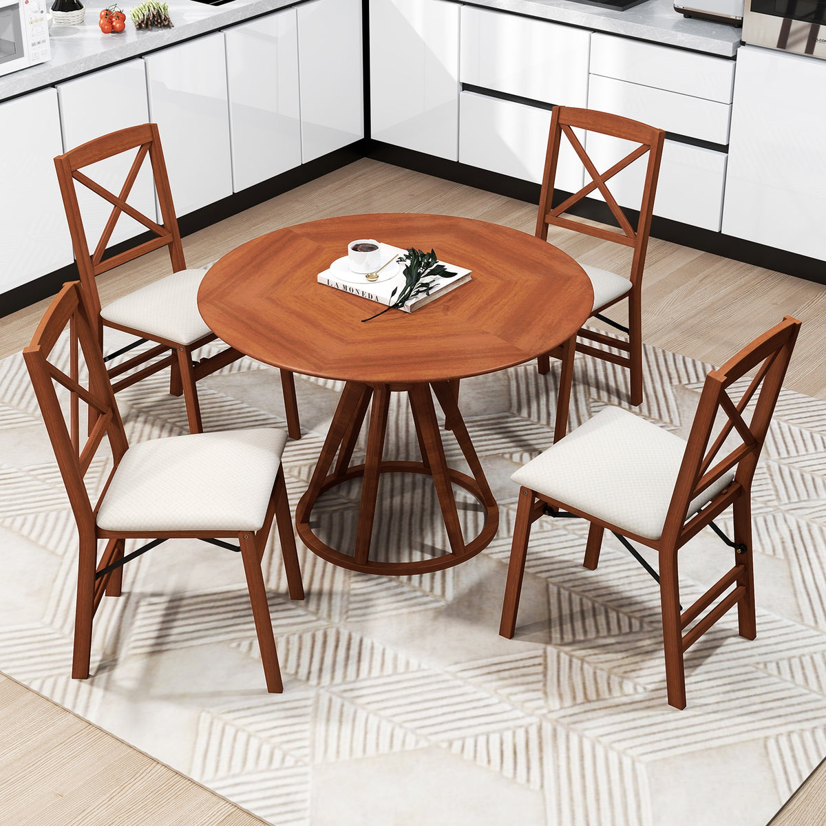 Folding Dining Chairs Set Of 2, Padded Seat, Rubber Wood Frame-A, Walnut Dining Chairs at Gallery Canada