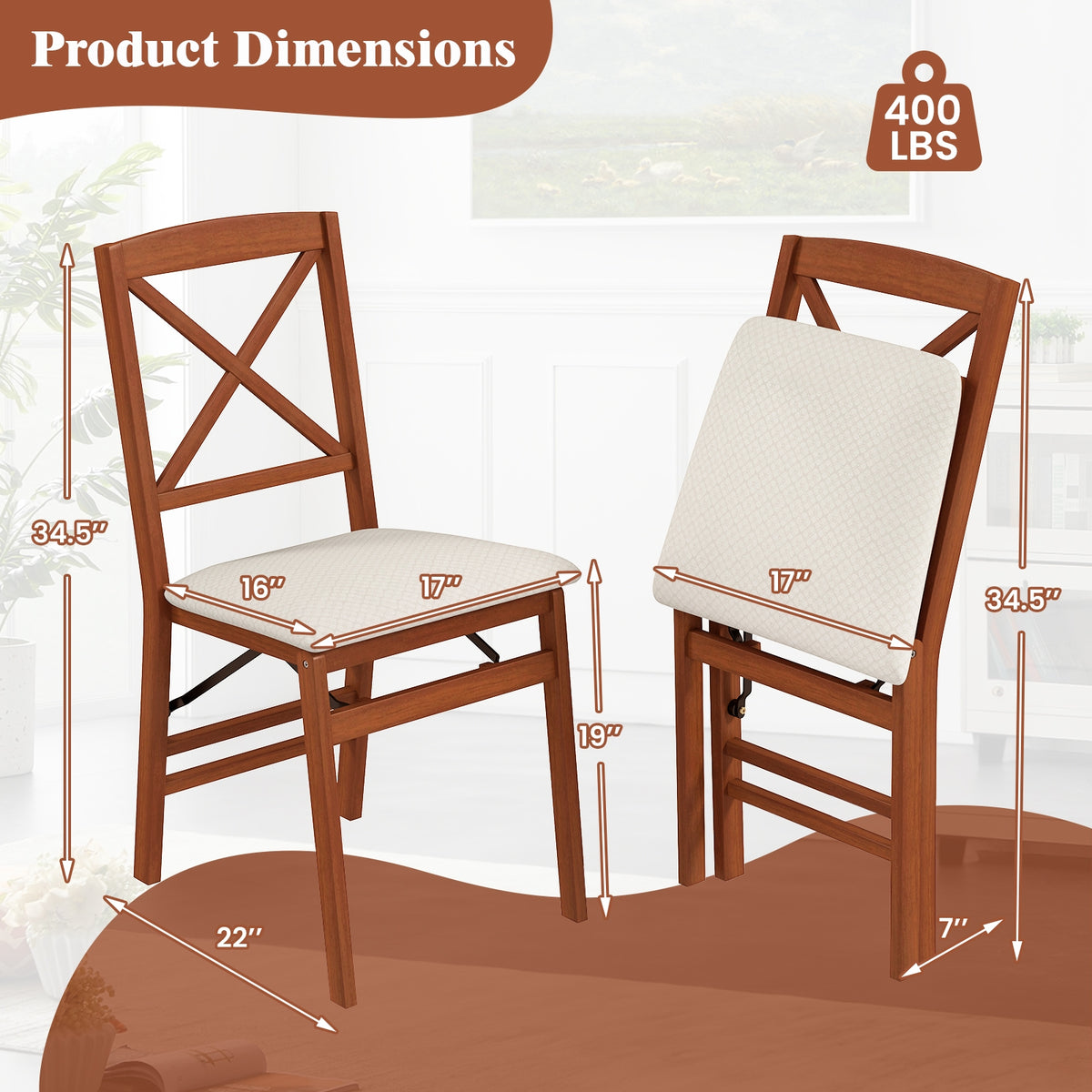 Folding Dining Chairs Set Of 2, Padded Seat, Rubber Wood Frame-A, Walnut Dining Chairs at Gallery Canada