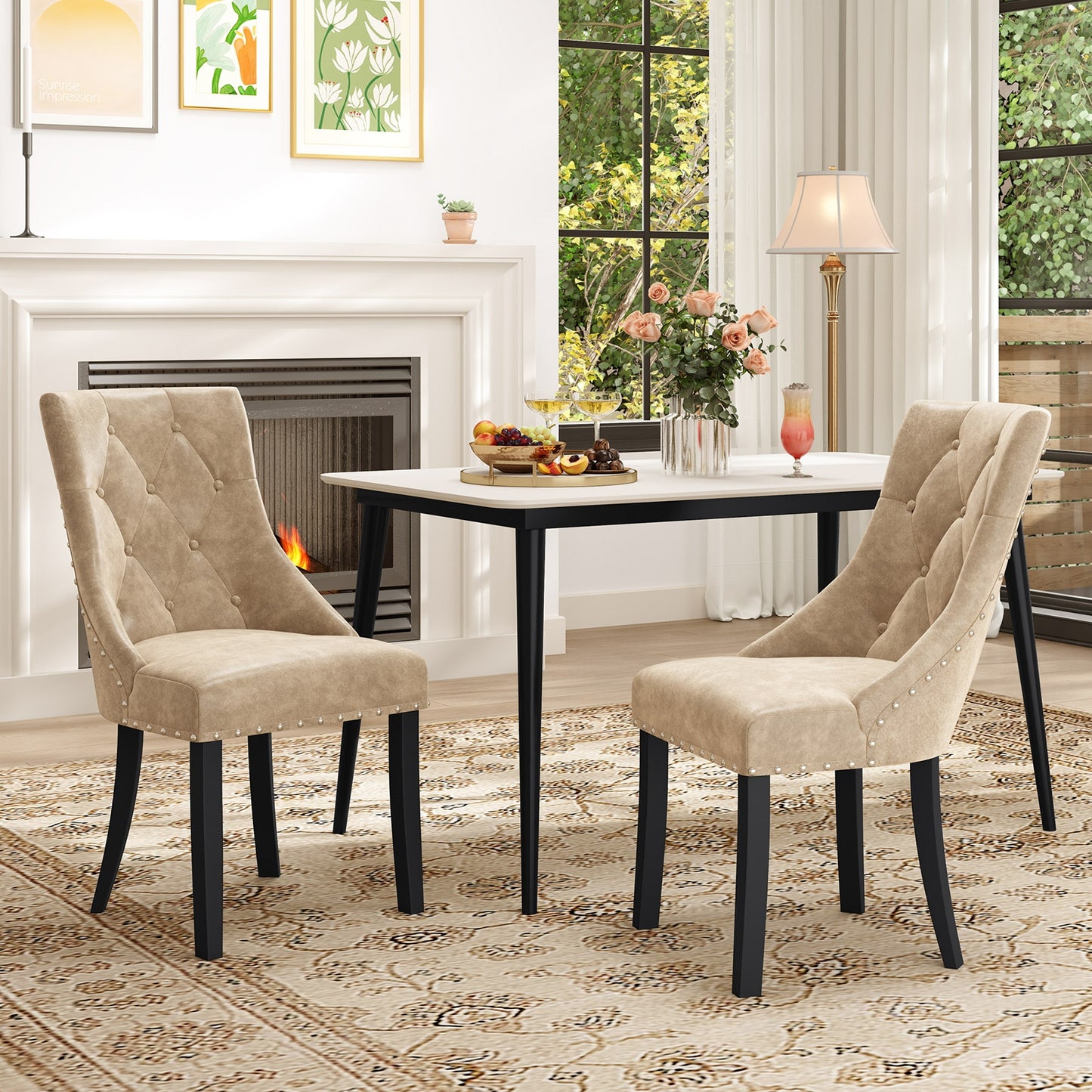 Tufted Wingback Upholstered Dining Chairs Set of 2, Light Brown Dining Chairs at Gallery Canada