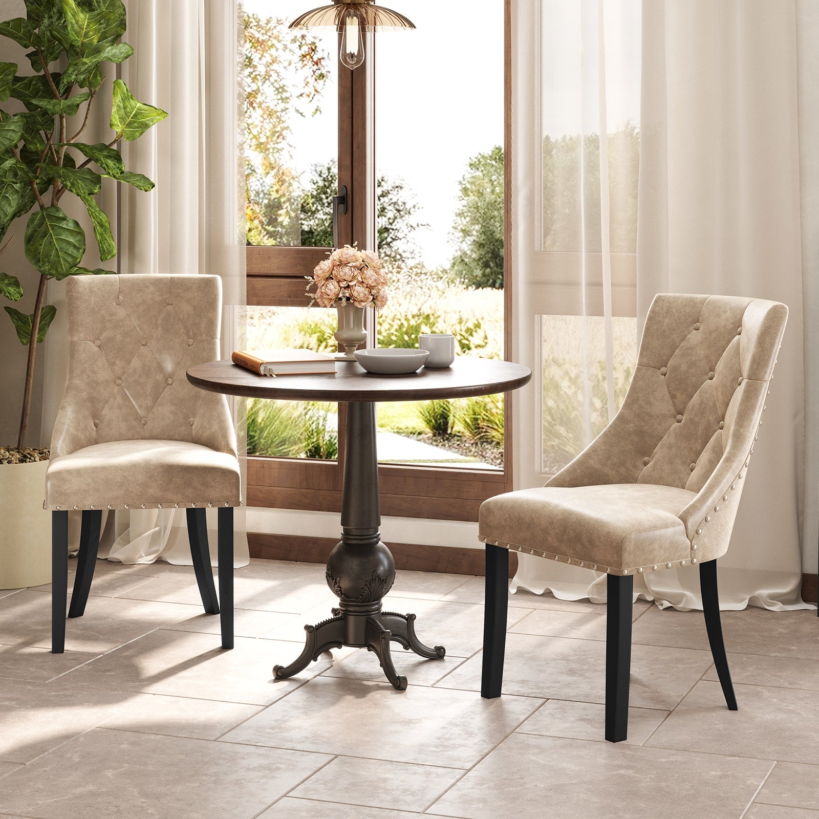 Tufted Wingback Upholstered Dining Chairs Set of 2, Light Brown Dining Chairs at Gallery Canada