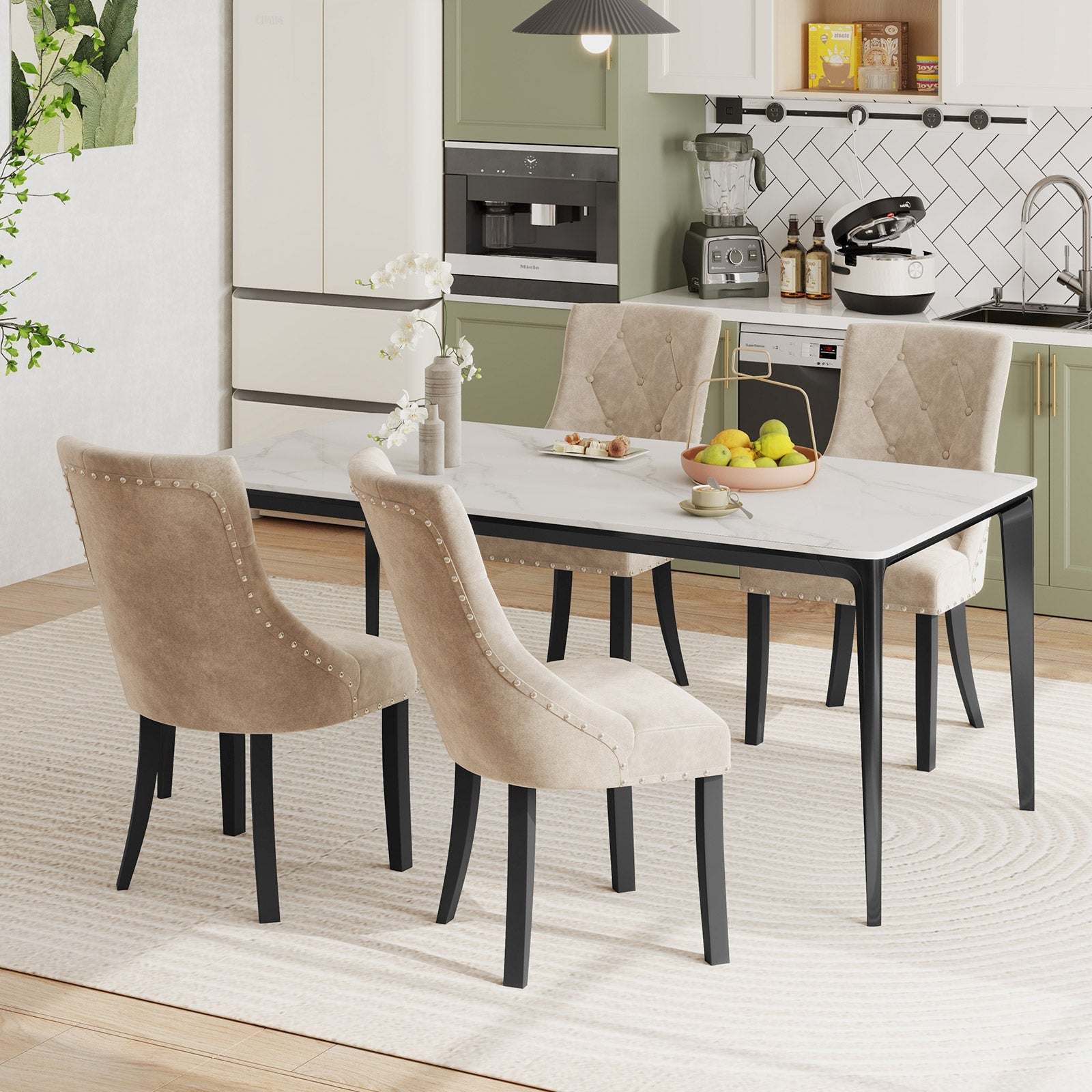 Tufted Wingback Upholstered Dining Chairs Set of 2, Light Brown Dining Chairs at Gallery Canada