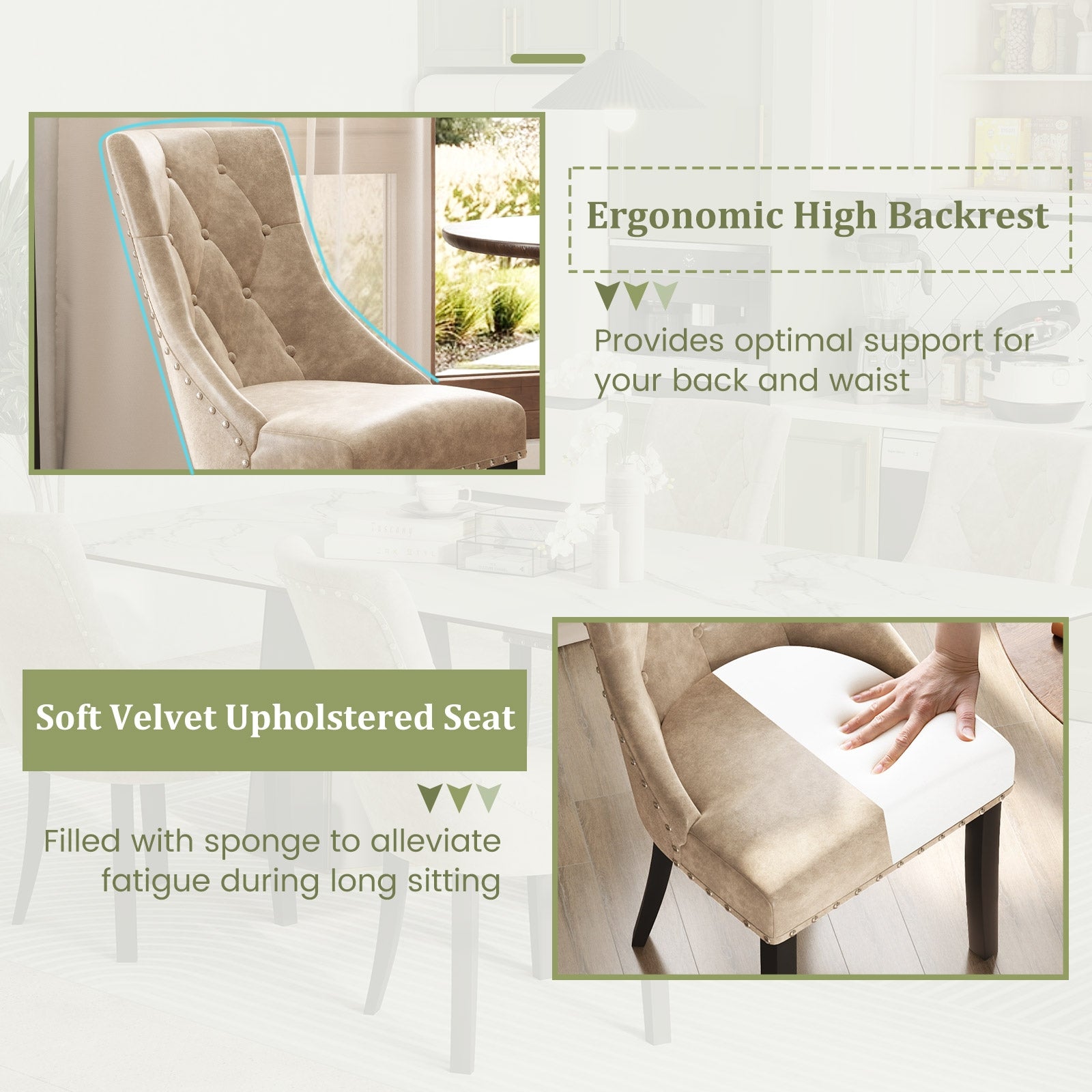 Tufted Wingback Upholstered Dining Chairs Set of 2, Light Brown Dining Chairs at Gallery Canada