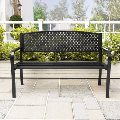 Metal Outdoor Bench with High Back for 2-3-Person Patio Bench, Black Outdoor Benches at Gallery Canada