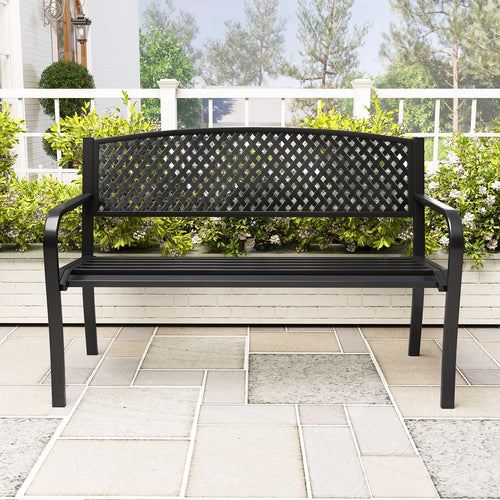 Metal Outdoor Bench with High Back for 2-3-Person Patio Bench, Black