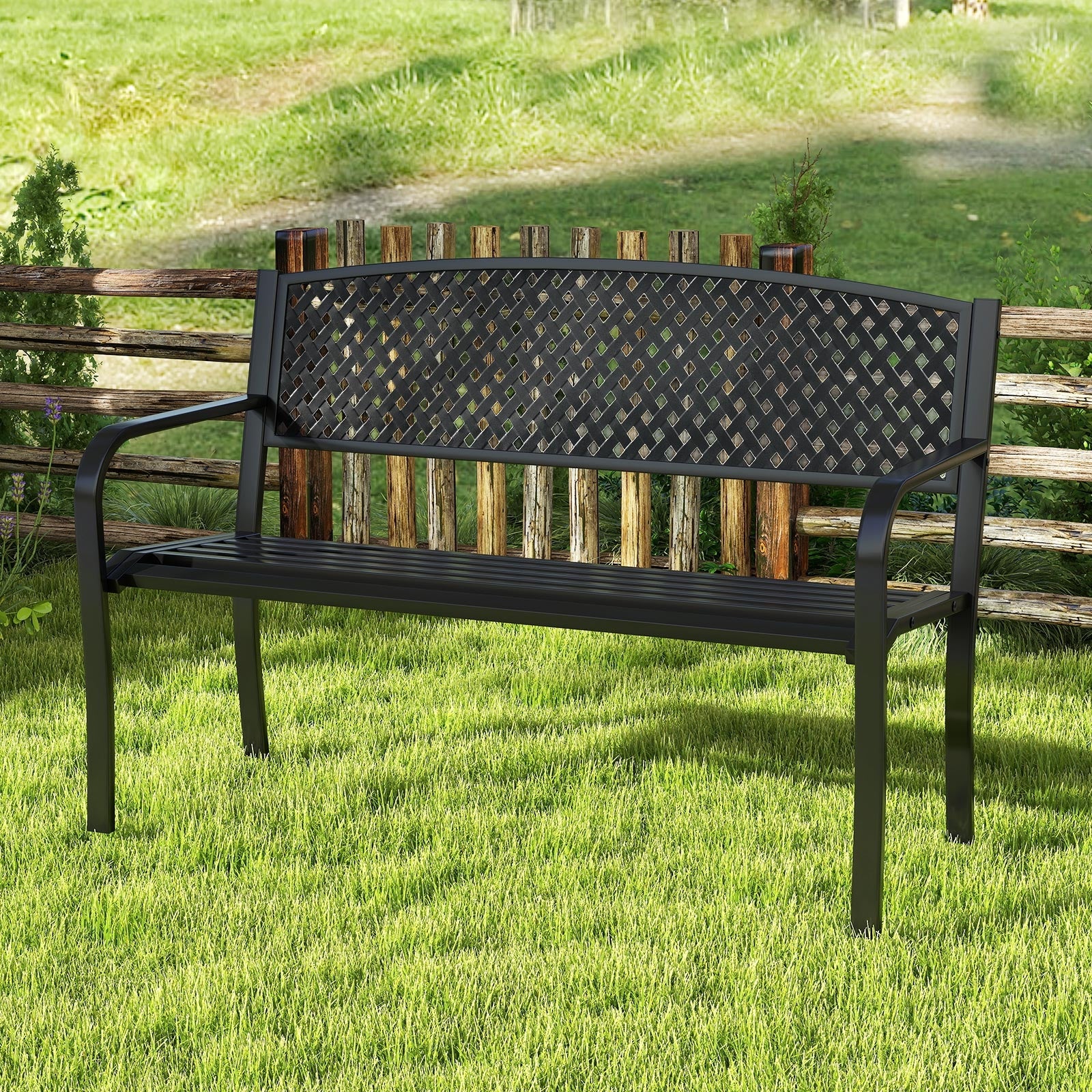 Metal Outdoor Bench with High Back for 2-3-Person Patio Bench, Black Outdoor Benches at Gallery Canada