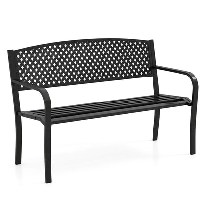 Metal Outdoor Bench, High Back, 2-3 Person, Black Outdoor Benches Black at Gallery Canada