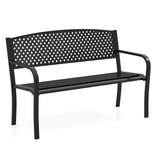 Metal Outdoor Bench, High Back, 2-3 Person, Black