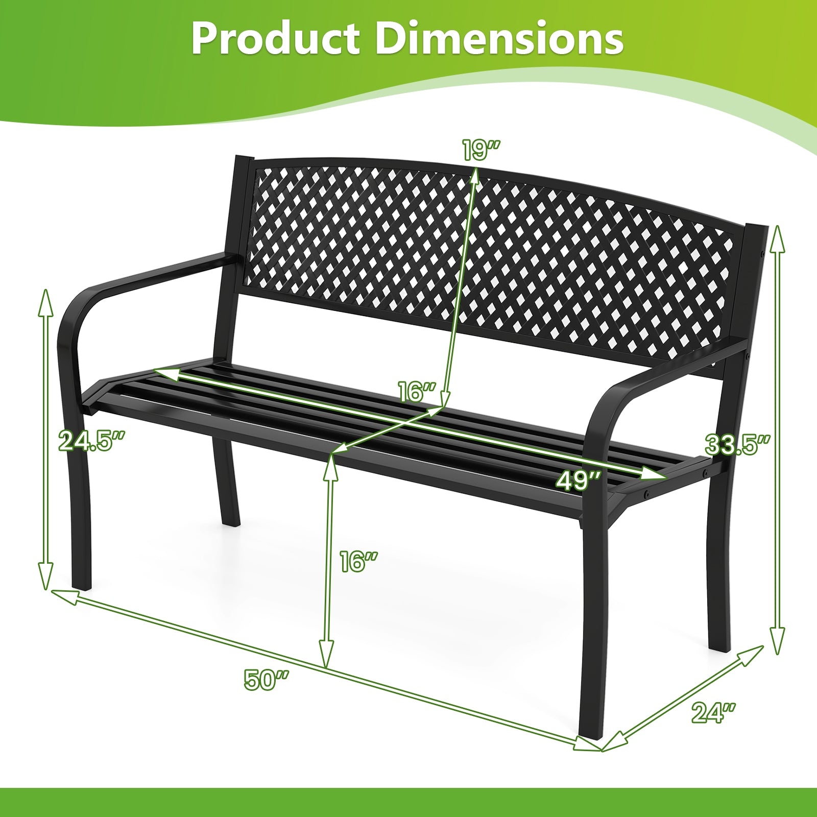 Metal Outdoor Bench with High Back for 2-3-Person Patio Bench, Black Outdoor Benches at Gallery Canada