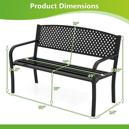 Metal Outdoor Bench with High Back for 2-3-Person Patio Bench, Black Outdoor Benches at Gallery Canada