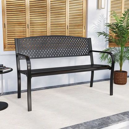 Metal Outdoor Bench with High Back for 2-3-Person Patio Bench, Black Outdoor Benches at Gallery Canada
