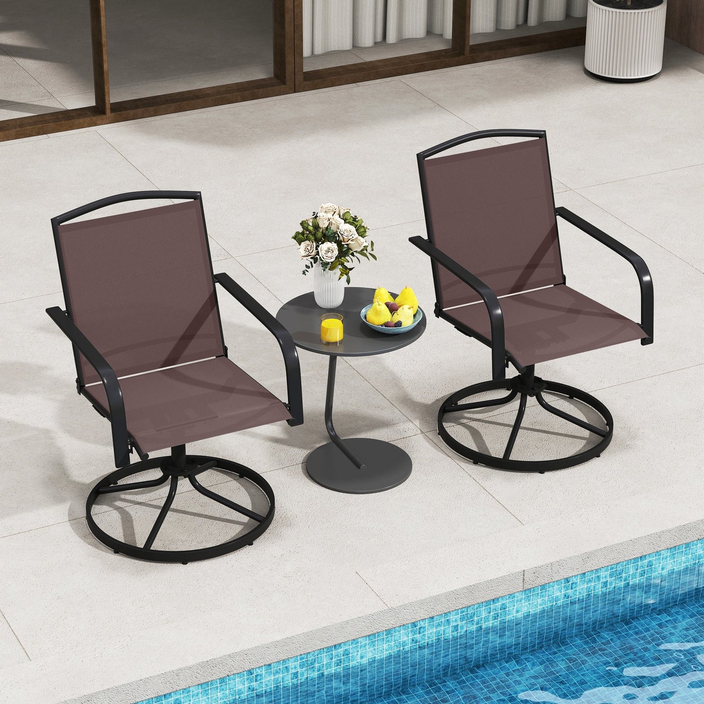 Outdoor Swivel Chairs Set of 2 with High Back and Breathable Seat, Coffee Patio Rocking Chairs & Gliders at Gallery Canada