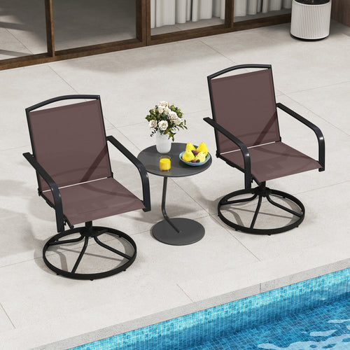 Outdoor Swivel Chairs, Set of 2, High Back, Breathable Seat, Coffee