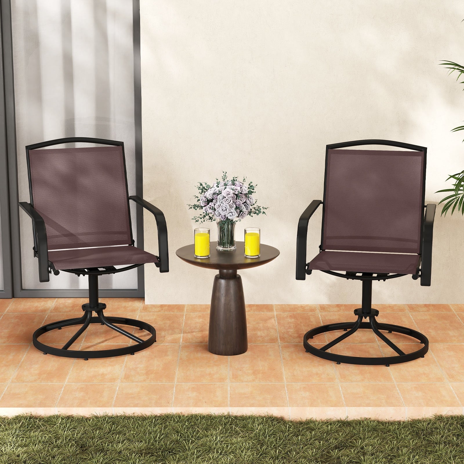 Outdoor Swivel Chairs Set of 2 with High Back and Breathable Seat, Coffee Patio Rocking Chairs & Gliders at Gallery Canada