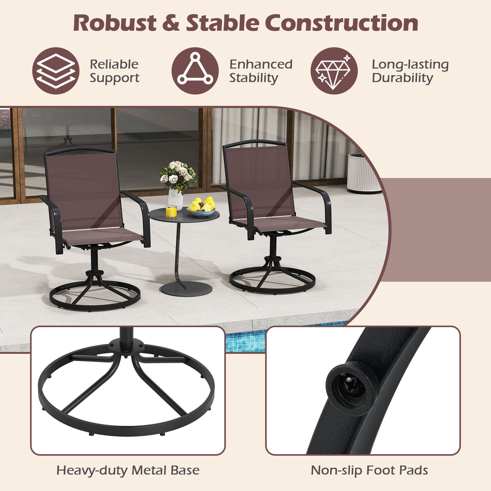 Outdoor Swivel Chairs Set of 2 with High Back and Breathable Seat, Coffee Patio Rocking Chairs & Gliders at Gallery Canada