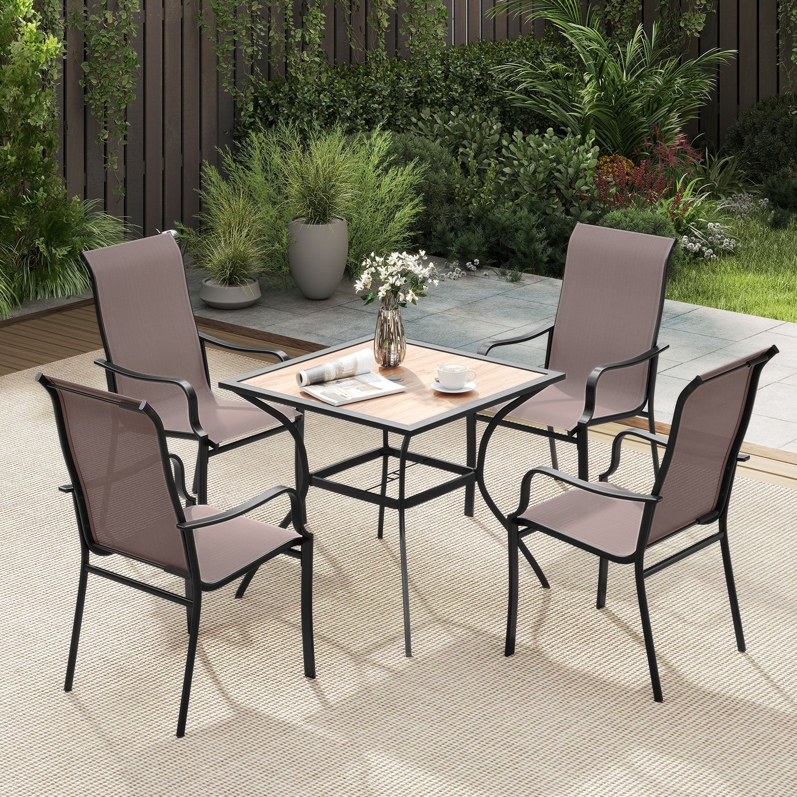 Patio Dining Chair Set, 2 Wide Seat, Heavy-Duty Metal Frame, Brown Patio Dining Chairs at Gallery Canada