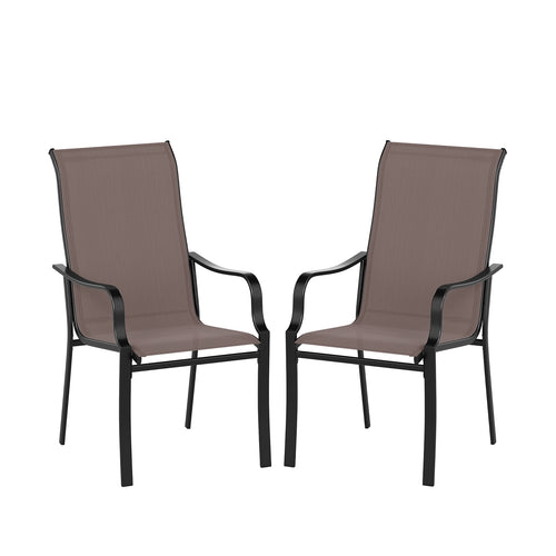 Patio Dining Chair Set, 2 Wide Seat, Heavy-Duty Metal Frame, Brown