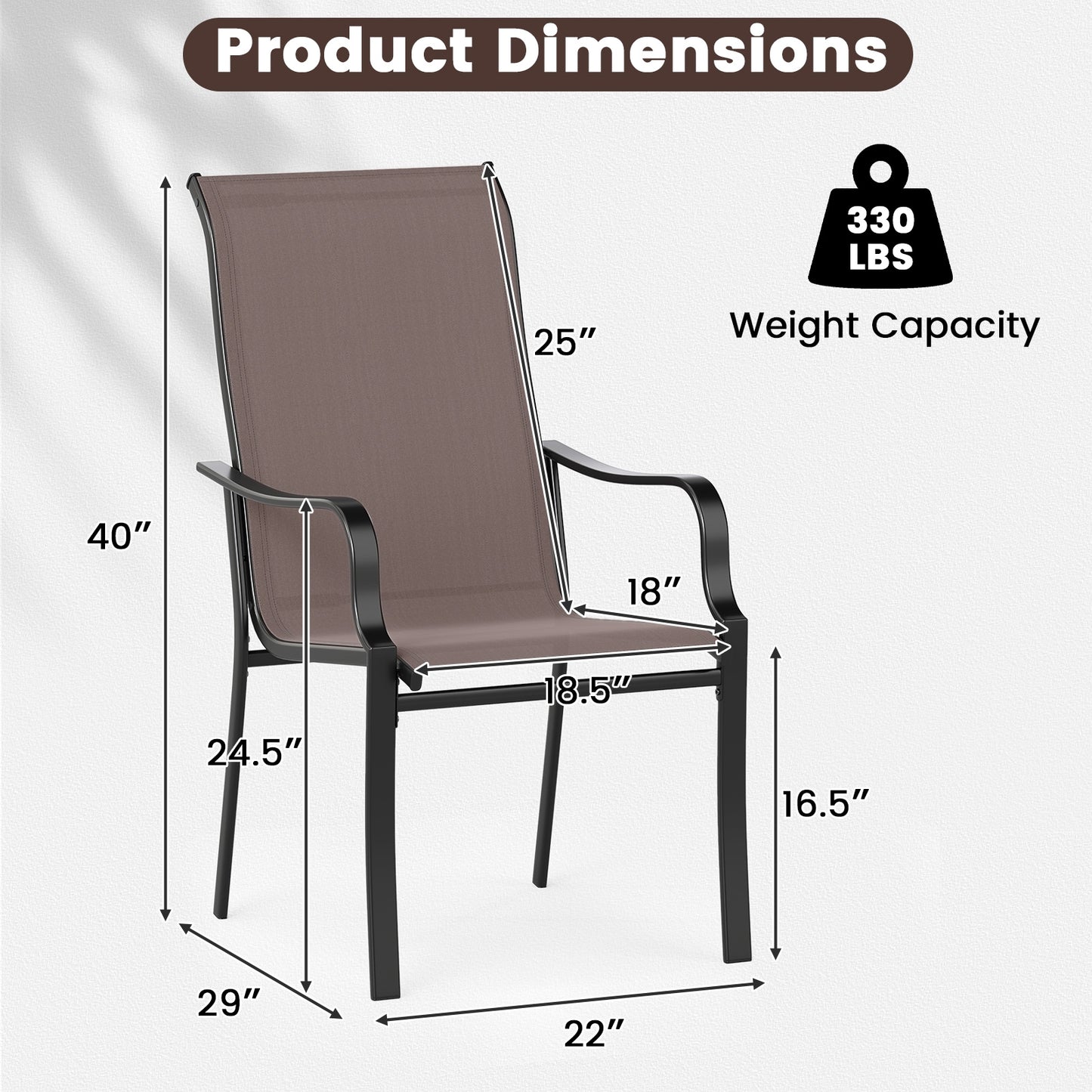 Patio Dining Chair Set, 2 Wide Seat, Heavy-Duty Metal Frame, Brown Patio Dining Chairs at Gallery Canada