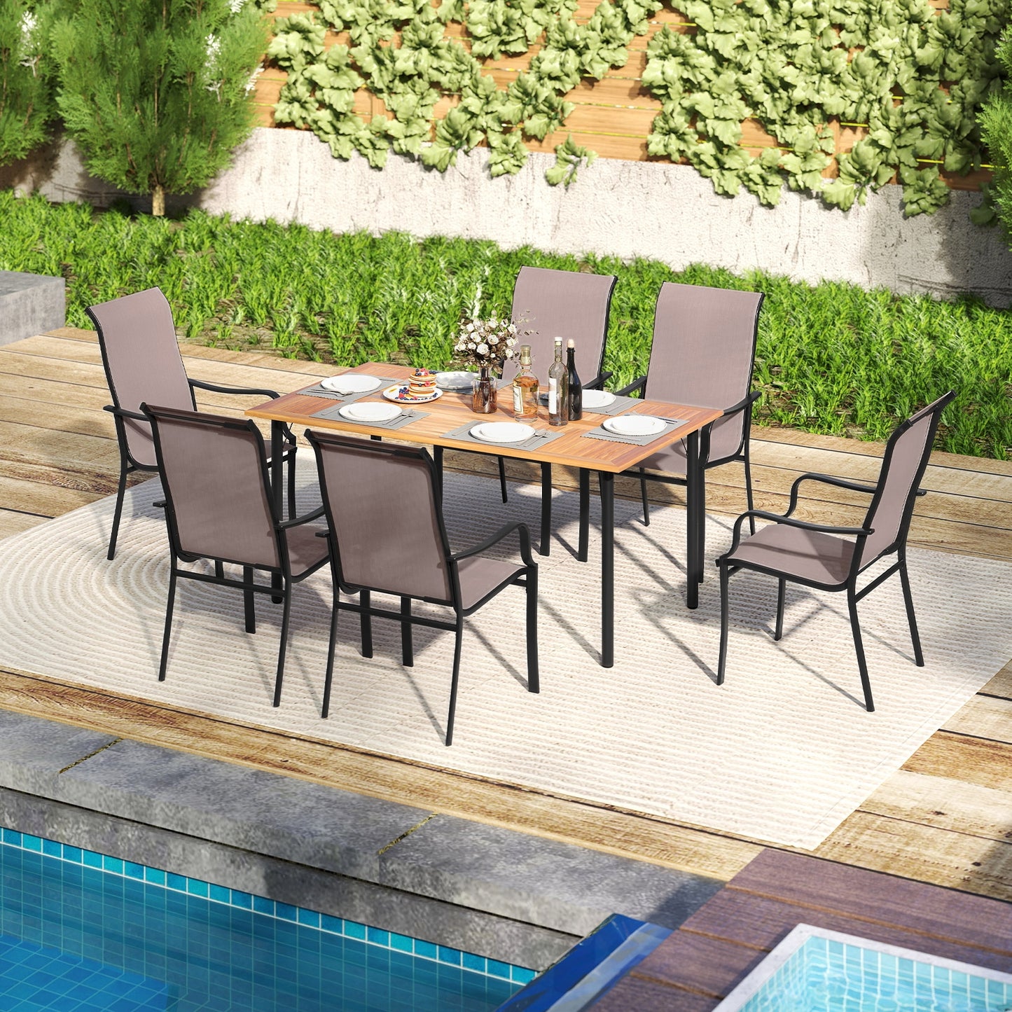 Patio Dining Chair Set, 2 Wide Seat, Heavy-Duty Metal Frame, Brown Patio Dining Chairs at Gallery Canada