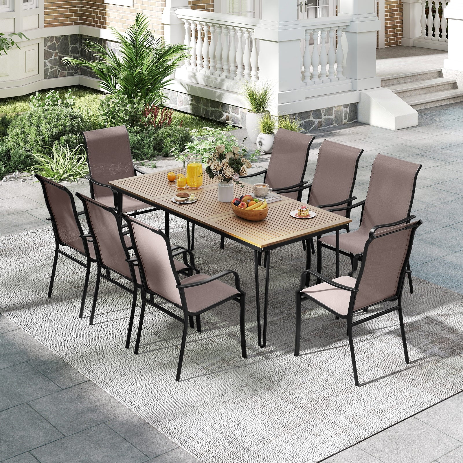 Patio Dining Chair Set, 2 Wide Seat, Heavy-Duty Metal Frame, Brown Patio Dining Chairs at Gallery Canada