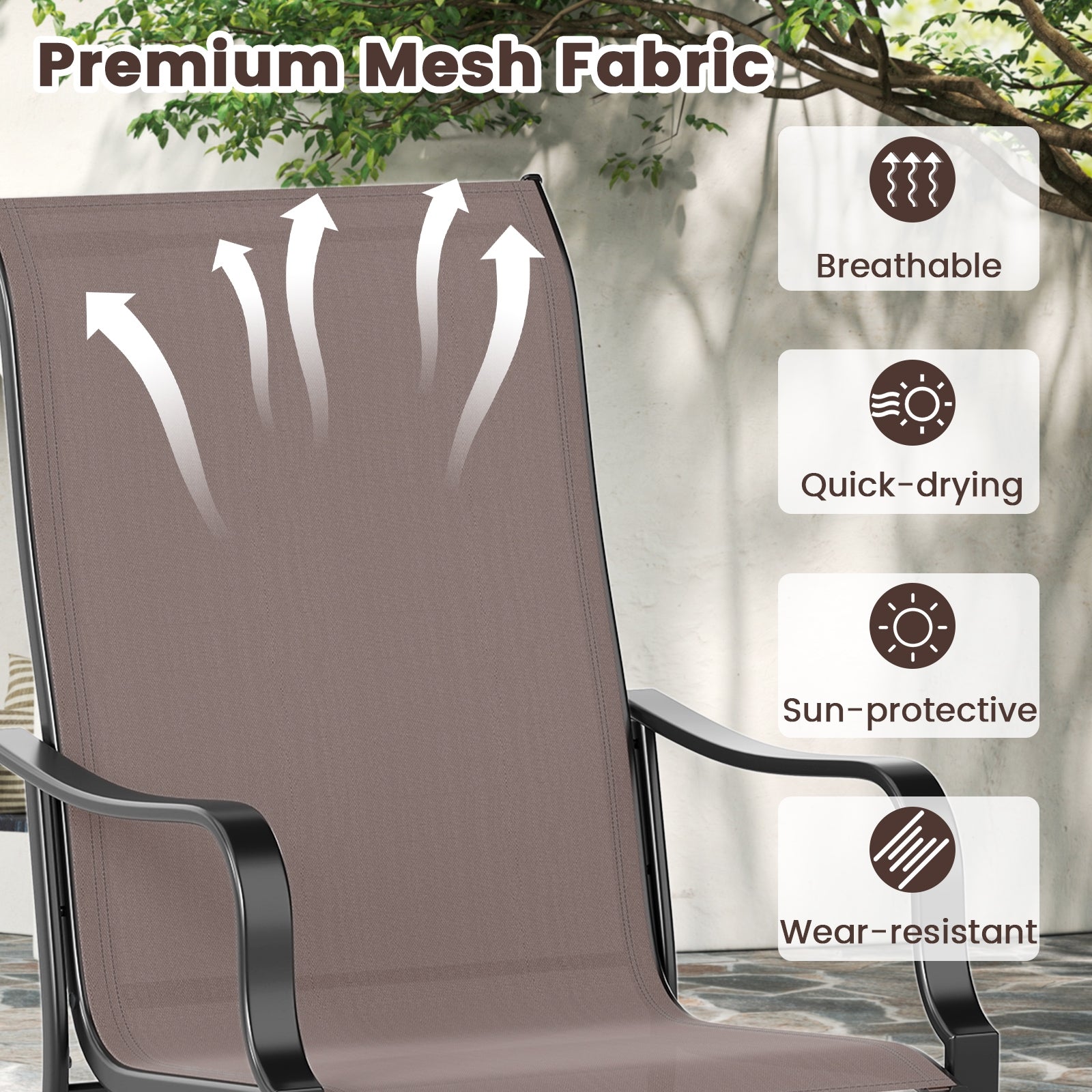 Patio Dining Chair Set, 2 Wide Seat, Heavy-Duty Metal Frame, Brown Patio Dining Chairs at Gallery Canada