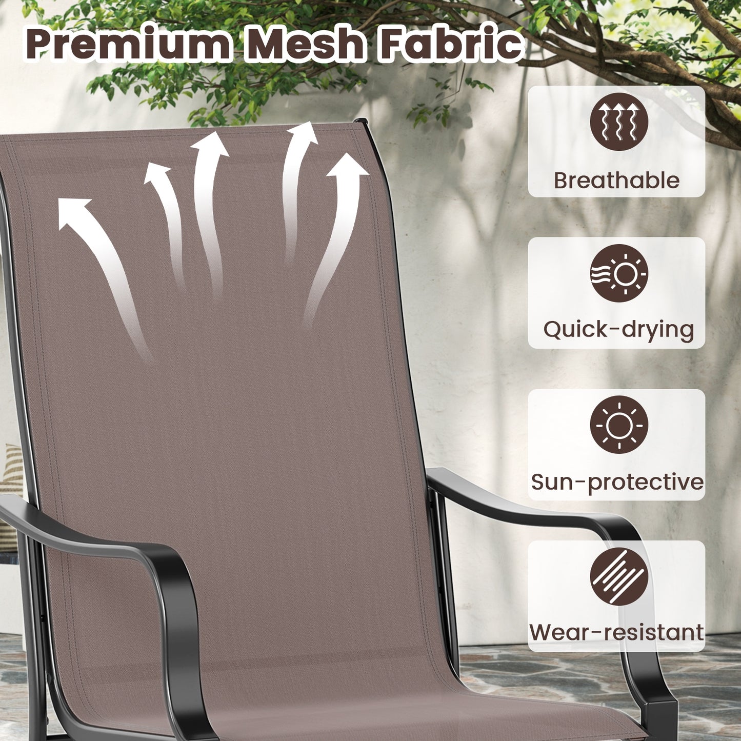 Patio Dining Chair Set, 2 Wide Seat, Heavy-Duty Metal Frame, Brown Patio Dining Chairs at Gallery Canada