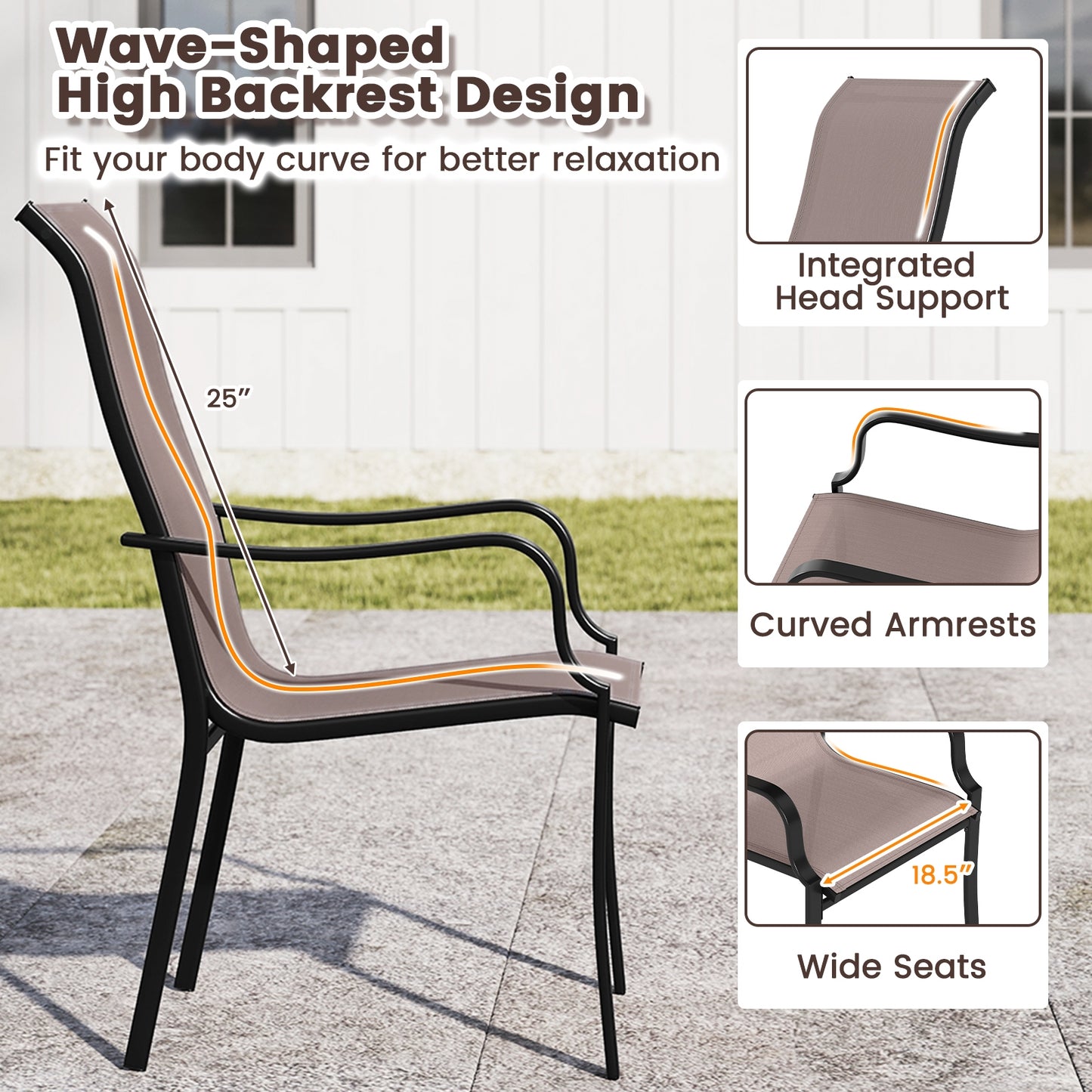 Patio Dining Chair Set, 2 Wide Seat, Heavy-Duty Metal Frame, Brown Patio Dining Chairs at Gallery Canada