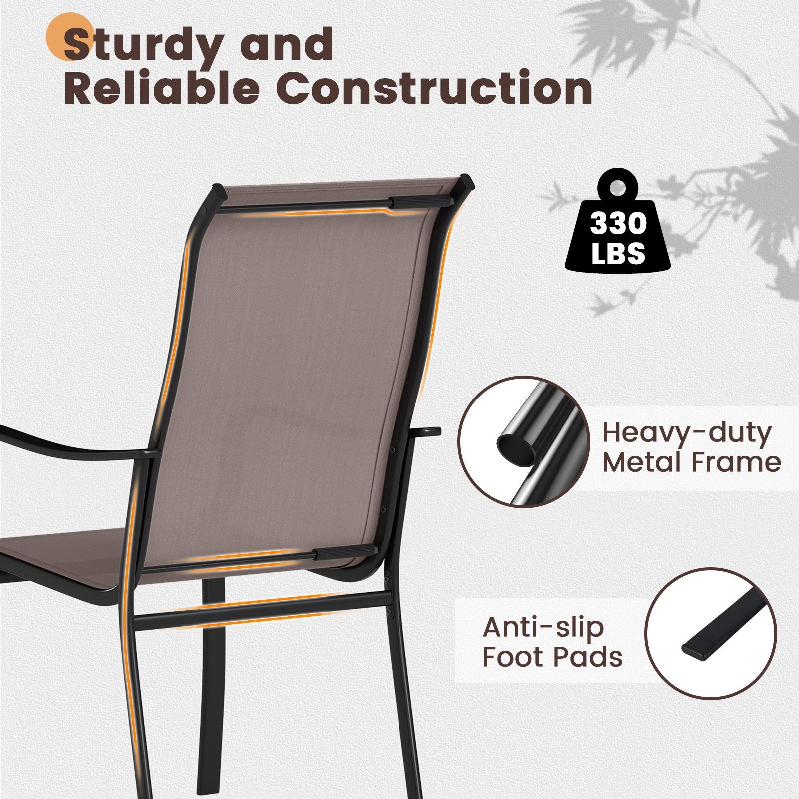 Patio Dining Chair Set, 2 Wide Seat, Heavy-Duty Metal Frame, Brown Patio Dining Chairs at Gallery Canada