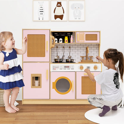 Kids Wooden Kitchen Playset with Realistic Lights and Sounds, Pink Play Kitchen Sets at Gallery Canada