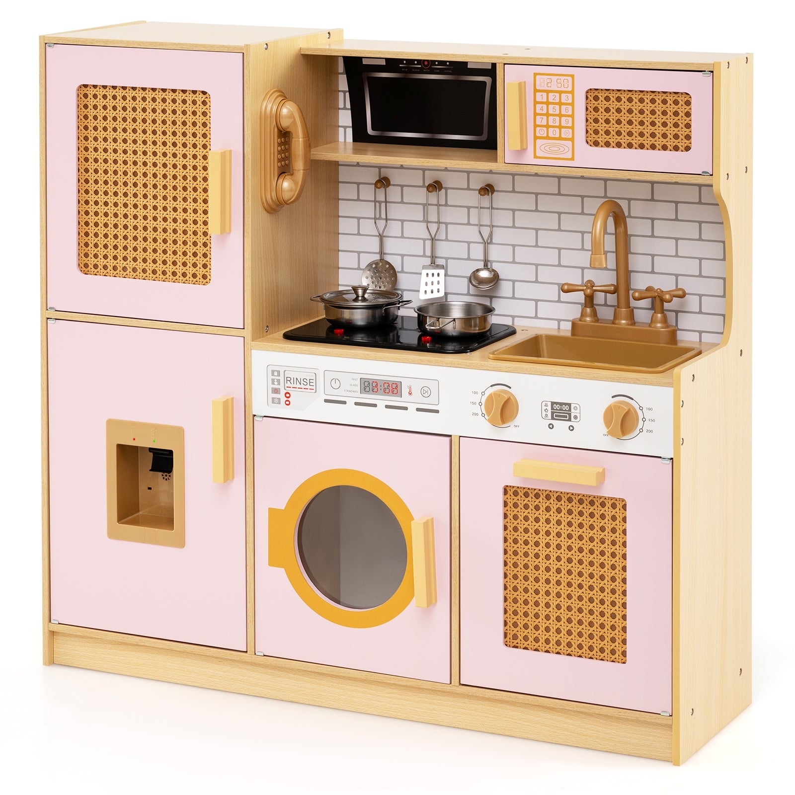 Kids Wooden Kitchen Playset with Realistic Lights and Sounds, Pink Play Kitchen Sets at Gallery Canada