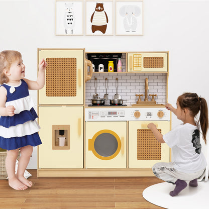 Kids Wooden Kitchen Playset with Realistic Lights and Sounds, Yellow Play Kitchen Sets at Gallery Canada