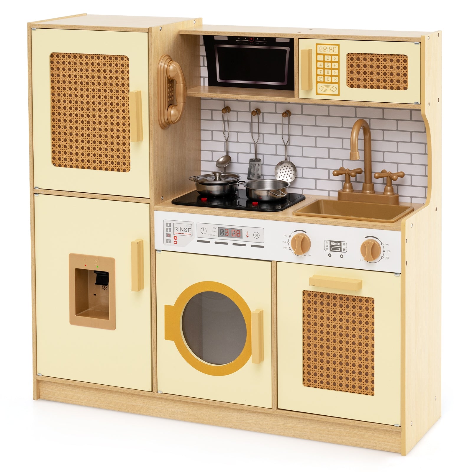 Kids Wooden Kitchen Playset with Realistic Lights and Sounds, Yellow Play Kitchen Sets Yellow at Gallery Canada