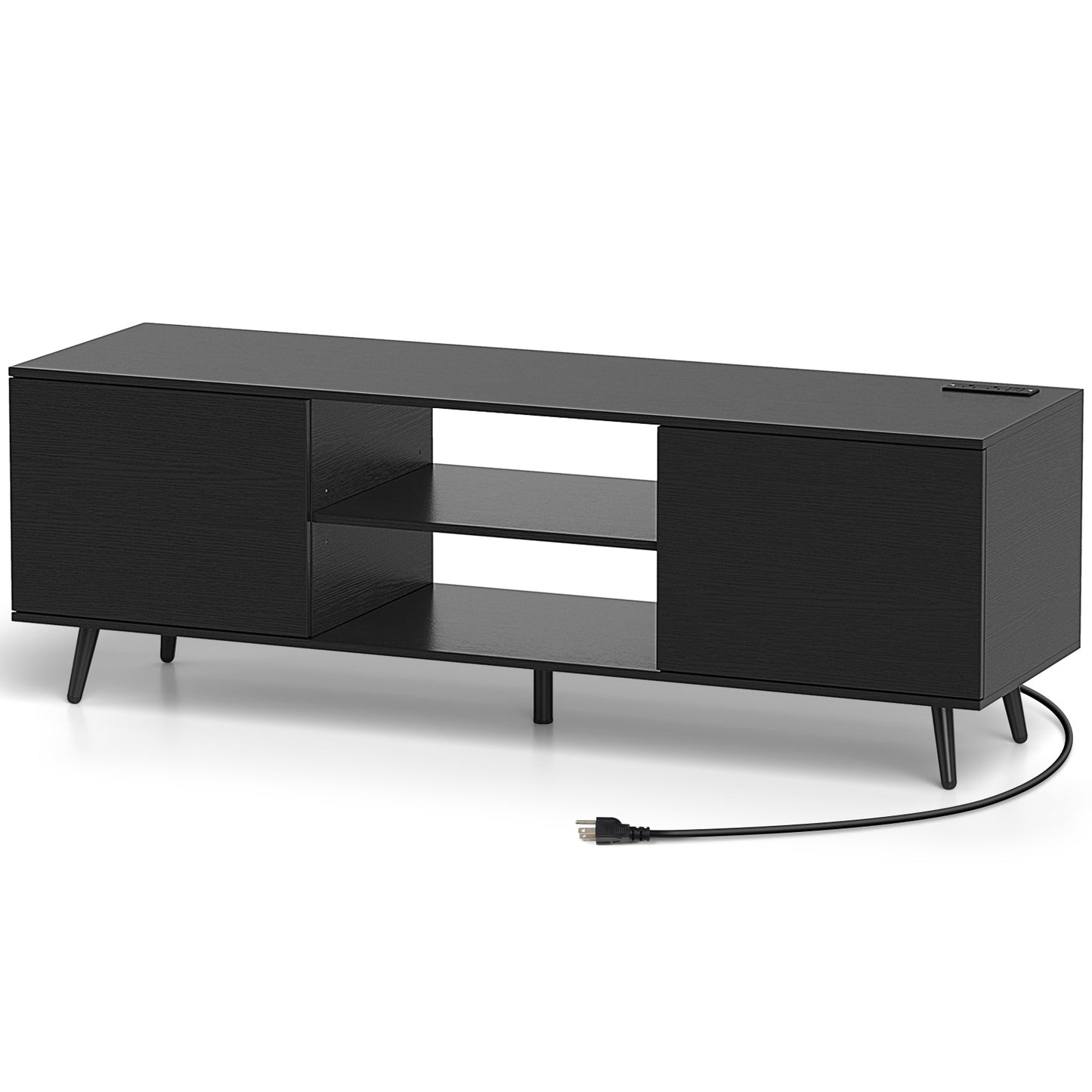 TV Stand with Power Outlets and Adjustable Shelf for 60 Inch TVs, Black Entertainment Centers & TV Stands at Gallery Canada