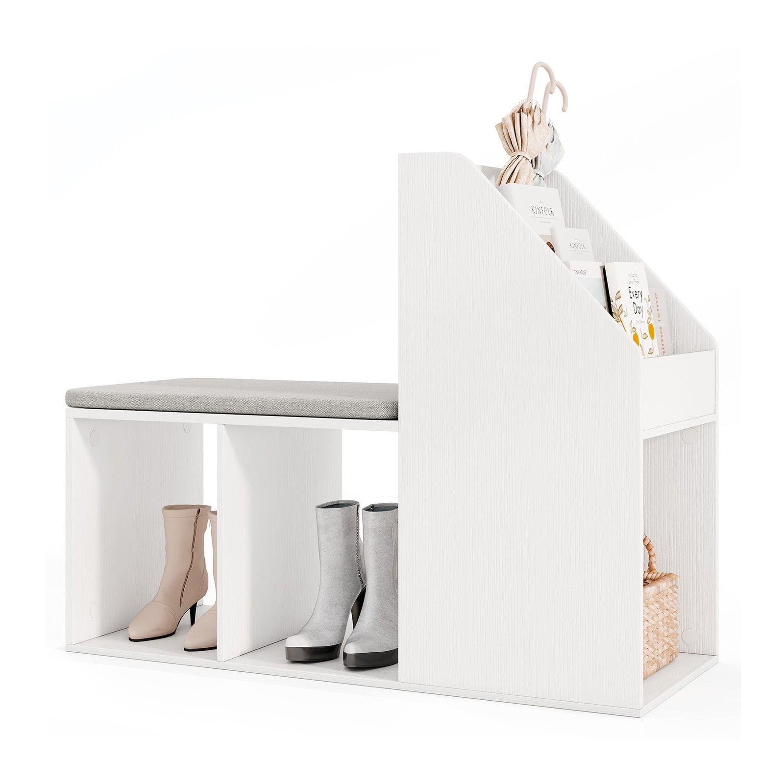 Shoe Storage Bench with Removable Seat Cushion and 6 Storage Compartments, White Shoe Racks & Storage Benches at Gallery Canada