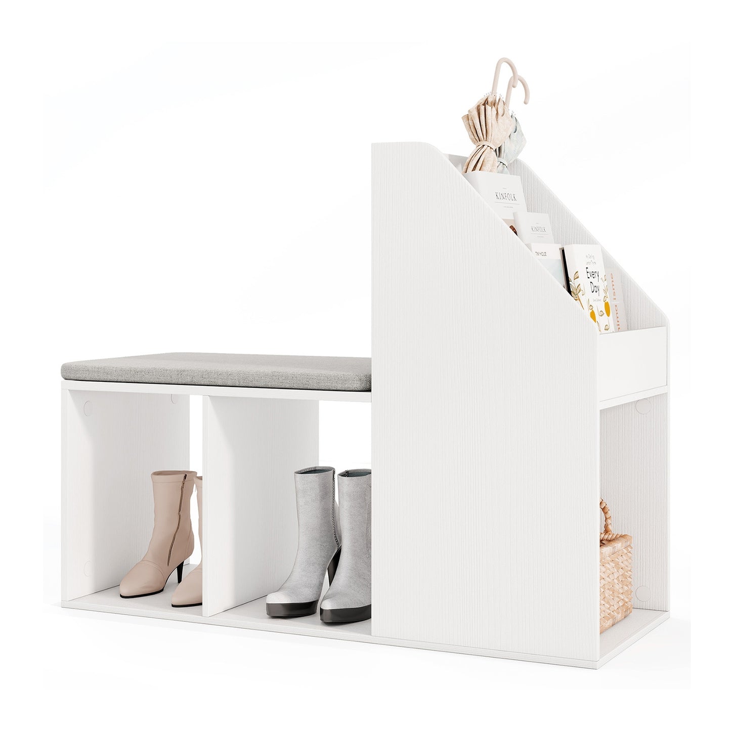 Shoe Storage Bench with Removable Seat Cushion and 6 Storage Compartments, White Shoe Racks & Storage Benches at Gallery Canada