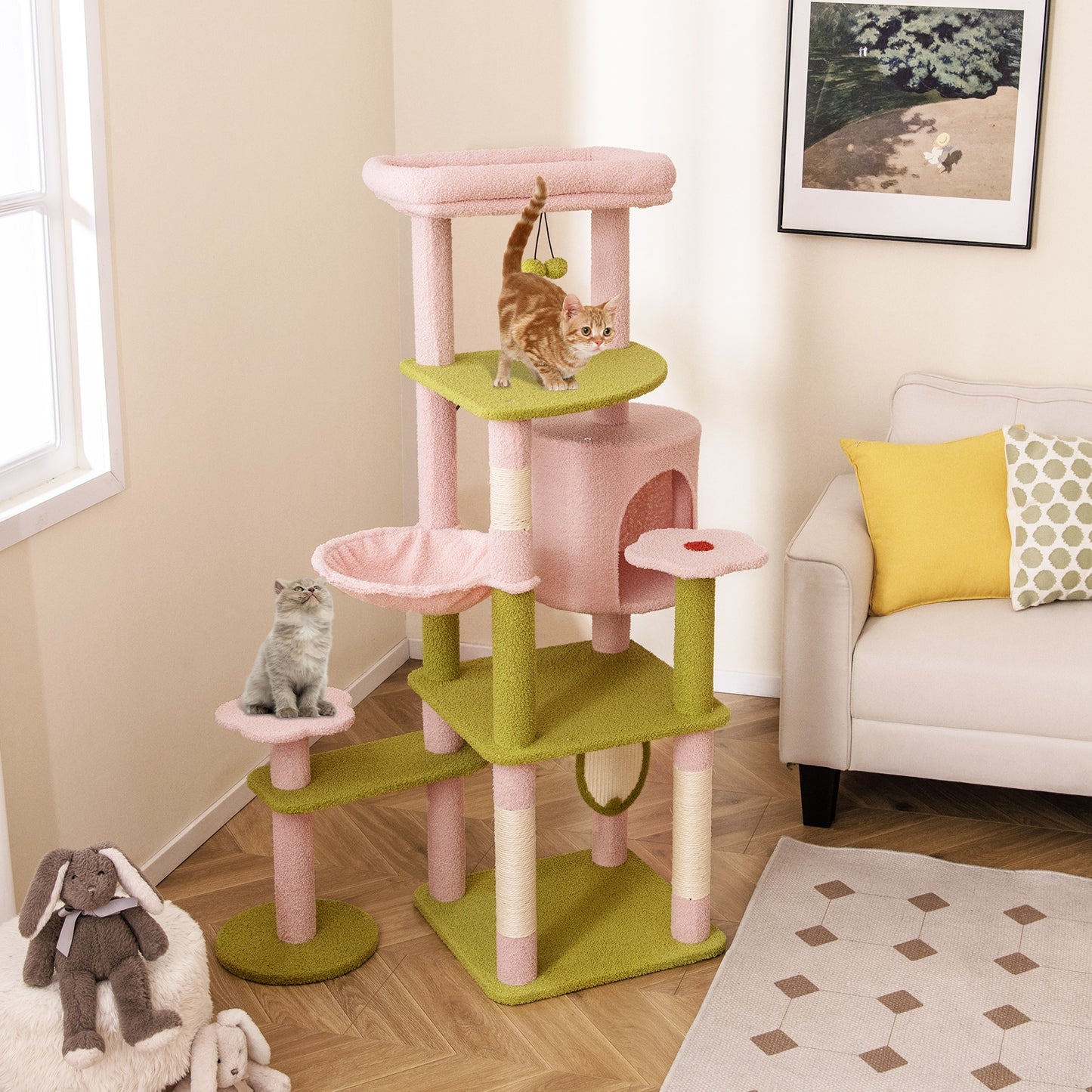 58 Inch Tall Multi-Level Cat Tree Aesthetic Floral Kitten Tower, Pink Cat Trees Condos & Scratchers at Gallery Canada